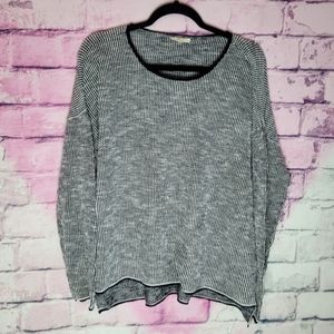 EILEEN FISHER BLACK WHITE WAFFLE KNIT ORGANIC LINEN AND COTTON OVERSIZED SWEATER